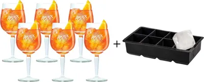 Produktbild von Sklenice Aperol Spritz 450 ml - 6 kusů + tác na kostky ledu na 8 velkých kostek ledu