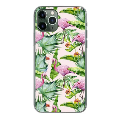Produktbild von MuchoWow® Handyhülle Schutzhülle Hülle für iPhone 11 Pro Flamingo - Pflanzen - Muster Silikon Softcase Handy Hülle - Handy