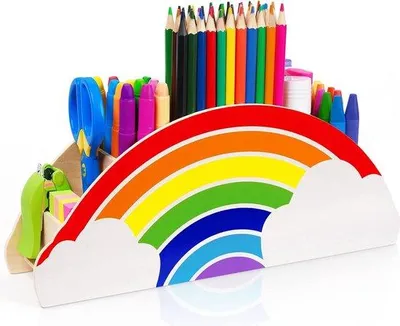 Produktbild von Famanu Büroorganizer aus Holz - Regenbogen Stifthalter - Tischorganizer - Multifunktionale Aufbewahrung für Kinder