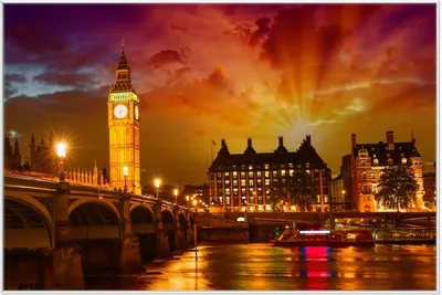 Produktbild von Wallario Wandbild London - Big Ben in strahlenden Farben, Größe: 61 x 91,50 cm, Poster mit weißem Aluminiumrahmen