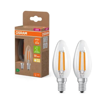 Immagine prodotto di OSRAM LED Superstar Classic Lampada LED B 40 a forma di mini candela classica, corpo in vetro trasparente, 2,2 W, 470 lm, attacco E14, luce bianca calda con 2700 K, EEK A, diametro 35 mm, confezione da 2 pz