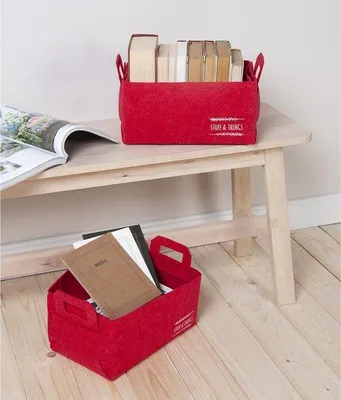 Image de Lot de 2 paniers rouges, souples et pliables avec poignée, panier de rangement rectangulaire pliable 30 x 20 x 15 cm