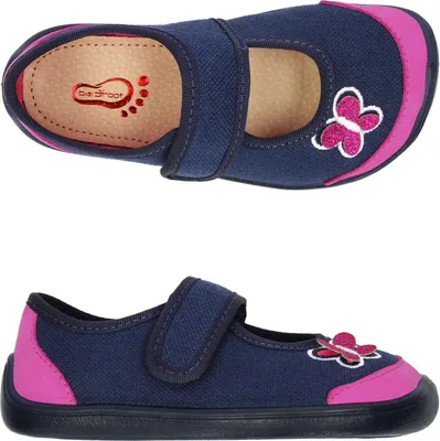 Produktbild von Mädchen Hausschuhe 3F 3BE2/7 bar3foot super flexi Blau, Schmetterling barefoot, Klettverschluss