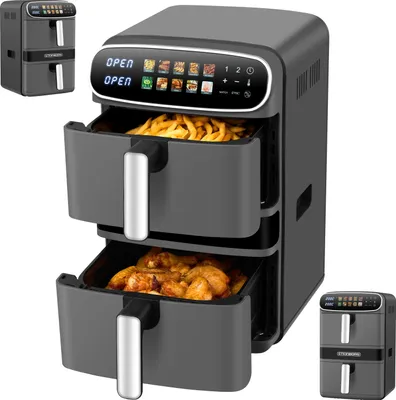 Steinborg Heißluftfritteuse Air Fryer Doppelheißluftfritteuse Friteuse 12L Kapazität (6+6L)