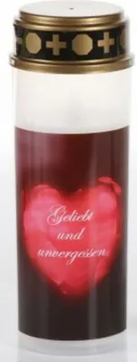 Produktbild von große LED Grabkerze, Herz, geliebt und unvergessen, weiß