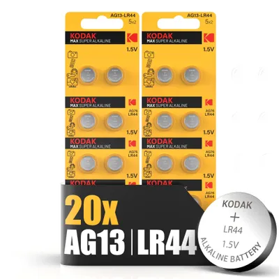 Produktbild von Kodak AG13 LR44 Knopfzelle Uhrenbatterie Markenqualität Alkaline 20 Stück AG13 für Uhren Taschenrechner Laserpointer Thermometer Fernbedienung
