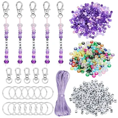 Produktbild von Bastelset Schlüsselanhänger 750 Perlen Lila Buchstabenperlen Legierungsringe DIY Set