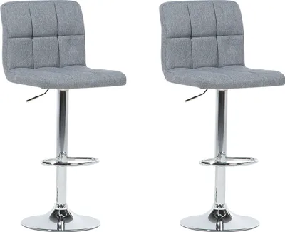 Produktbild von BELIANI Trendy Barhocker 2er Set Grau Stoff Höhenverstellbar Retro-Optik