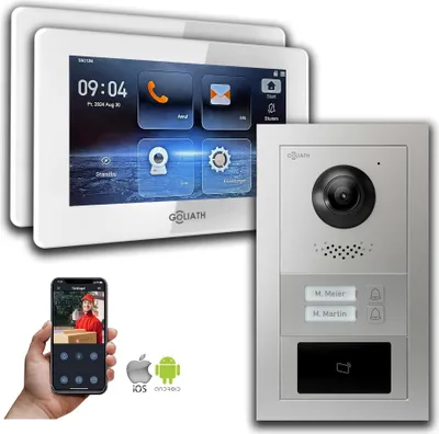 Image de Goliath Interphone IP 2-fils BUS 2-fam. RFID APP : Boîtier en saillie : 7 pouces en blanc Boîtier de montage de la sonnette : Boîtier en saillie Sélection du moniteur : 7 pouces en blanc