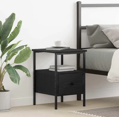 Image de vidaXL Table de chevet noire aspect chêne 34 x 36 x 50 cm en aggloméré