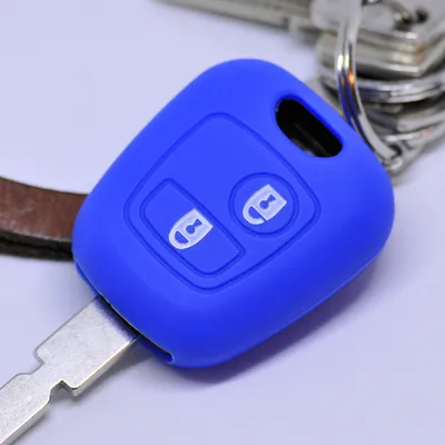 Produktbild von Auto Schlüssel Hülle Silikon Schutz Cover Blau kompatibel mit Citroen Berlingo C1 C2 C3 Toyota Aygo Peugeot Partner 107 206 SW CC 406 307 2 Tasten Funk Fernbedienung