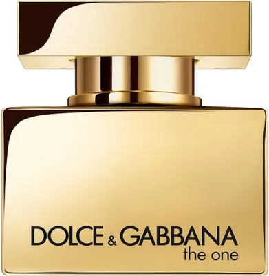A close-up studio shot of a gold perfume bottle.