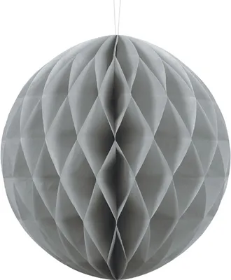 Produktbild von Runder Wabenball in Grau, Durchmesser 30 cm, aus Seidenpapier, mit Aufhängefaden