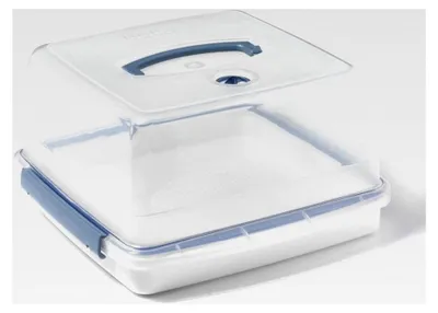 Produktbild von Luftdichter Kuchenträger mit Griff, quadratischer Kuchenbehälter, transparent/blau, 12,6 l