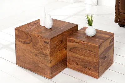 Produktbild von riess-ambiente 2er Set Beistelltische Würfel MAKASSAR 40cm braun Sheesham Massivholz stone finish