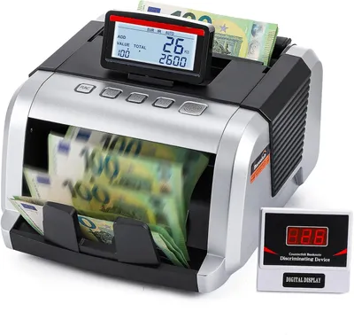 Productafbeelding van Bankbiljettenteller, waardemeter voor geordende bankbiljetten met UV/MG/IR-vervalsherkenning, 1000 stuks/min, geldtelmachine met inklapbaar en draaiba