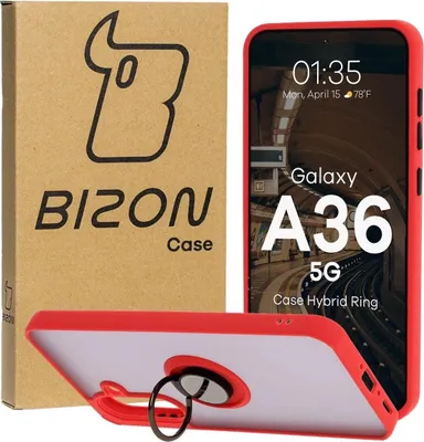 Produktbild von Bizon Case Hybrid Ring Samsung Galaxy A36 5G rauchig mit rotem Rahmen