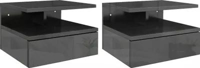 Image de Lot de 2 tables de chevet - Tables de chevet murales suspendues - Tiroir et compartiment ouvert - Style marocain moderne - Noir