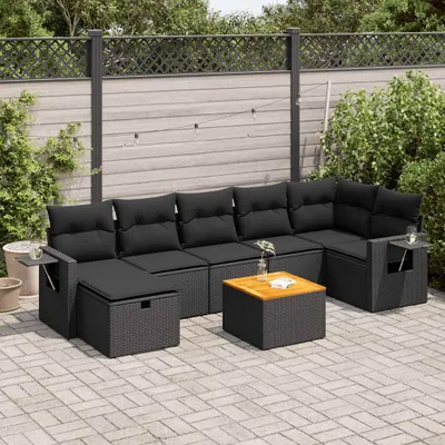 Produktbild von CLORIS 8-tlg. Garten-Sofagarnitur mit Kissen Schwarz Poly Rattan - Sitzgruppe 3325821