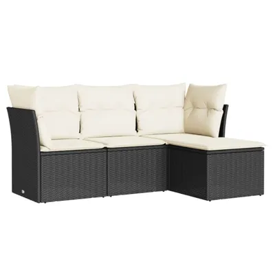 Produktbild von vidaXL 4-tlg. Garten-Sofagarnitur mit Kissen Schwarz Poly Rattan