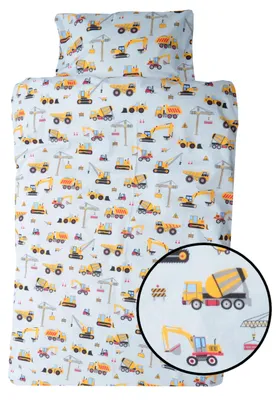 Produktbild von Kinderbettwäsche Bagger 140x200 Gelb Grau für Jungen