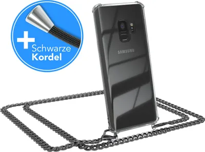 Produktbild von EAZY CASE Metall Handykette für Samsung Galaxy S9, Handyhülle mit Umhängeband, Silikonhülle, Metallkette für Smartphone in Grau