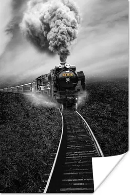 Produktbild von MuchoWow® Poster Dampfzugfahrten in Schwarz-Weiß 60x90 cm - Wanddekoration