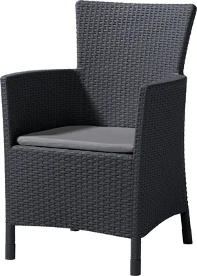 Produktbild von Keter Gartensessel Iowa, graphit/cool grey, inkl. Sitzkissen, Kunststoff, flache Rattanoptik, wetterfest, UV-beständig, bis 110kg
