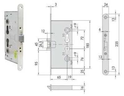 Productafbeelding van Inbraakwerende insteekslot voor branddeuren, model 43120 - 65 mm (43120650)