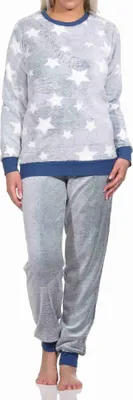 Obrázek produktu pro Dámské pyžamo s dlouhými rukávy a manžetami ve vzhledu hvězdy z příjemného hřejivého korálového fleecu ; modrá , 40 cm
