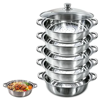 Obrázek produktu pro Napařovač 28 cm, nerezová ocel, 5 pater, vhodný pro indukční varné desky, stohovatelný