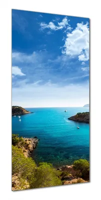 Produktbild von Wallario selbstklebende Duschrückwand 80 x 180 cm mit Motiv Ibiza - Blick von einer Bucht aufs Meer - Wandverkleidung mit Hochglanzlaminat in Glasoptik