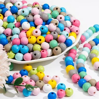 Image de Perles en bois colorées pour le bricolage, 500 pièces, perles en bois colorées pour les projets de bricolage (bois, bijoux DIY)