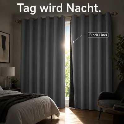 Produktbild von 1x 100% Verdunkelung Thermo Vorhänge Grau Blickdicht Verdunkelungsvorhang mit Ösen Einfarbige, 132*160cm