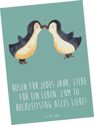 Produktbild von Mr. & Mrs. Panda Postkarte 10. Hochzeitstag Rosenhochzeit - Meeresbrise - Geschenk, Grußkarte, Postkarten, Liebe und Hingabe, Ehejubiläum, Geschenke, einzelkarte, Heirat