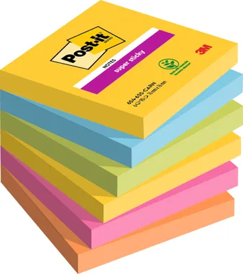 Image de Post-it® Super Sticky Notes adhésifs - Carnival Collection 76 mm x 76 mm - 90 feuilles - 6 pièces