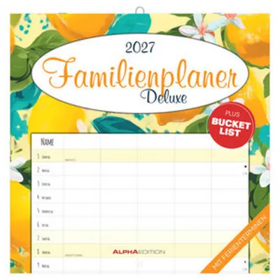 Produktbild von Familienplaner 2027 Deluxe Bunt 30 x 30 cm mit 5 Spalten und Spiralbindung