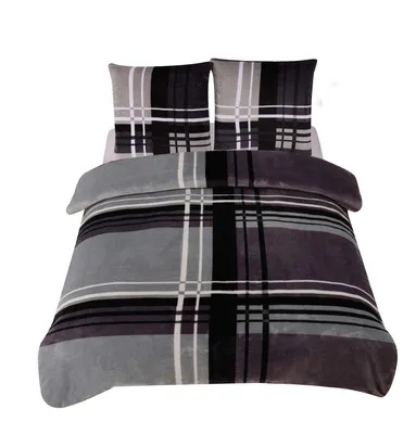 Produktbild von Winter Bettwäsche Teddy Plüsch gestreift modern Nicki Kuschelig Warm Fleece, Größe:3 teilig 240x220 cm, Farbe:grau