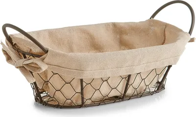 Productafbeelding van Zeller broodmand "Countrystyle", met handgrepen, draad/linnen - 30x21x11; 18091
