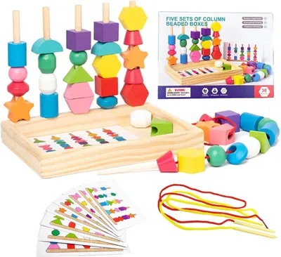 Immagine prodotto di Giocattoli Montessori per bambini dai 2 ai 4 anni: set di 11 blocchi di legno con cornice e carte