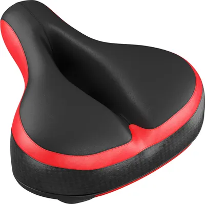 Produktbild von WELLGRO breiter Fahrradsattel - Cityrad Sattel - ergonomischer Fahrradsitz - 25 x 20 x 12 cm (LxBxH) - gepolstert - Memory Schaum - Farbe wählbar, Farbe:Schwarz/Rot