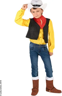 Produktbild von Lucky Luke-Lizenzkostüm Cowboy-Kinderkostüm gelb-schwarz-rot - 92/104 (3-4