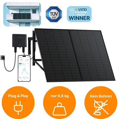 Produktbild von Balkonkraftwerk 400W für Beton-Balkon – Solaranlage Komplettset Plug&Play mit Wechselrichter & Schuko-Stecker