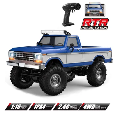 Produktbild von RC-Geländewagen, Maßstab 1:16, ferngesteuerter Pickup mit 2,4-GHz-Fernsteuerung und LED-Beleuchtung, RC-Crawler mit Allradantrieb für Erwachsene und Anfänger, blau