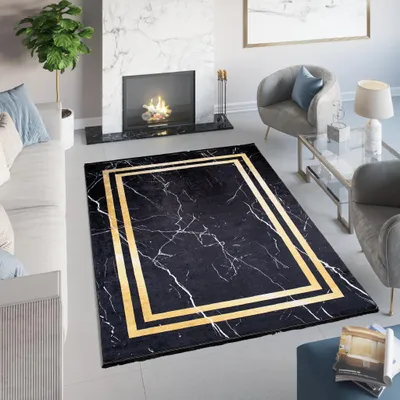 Produktbild von Tapiso Teppich TOSCANA Modern Schwarz Gold Wohnzimmer  80 x 200 cm