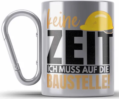 Produktbild von Trendation - Bauherr Geschenk Spruch Edelstahl Tasse Karabiner Bauherrin Männer Lustiger Spruch Baustelle (Silber)