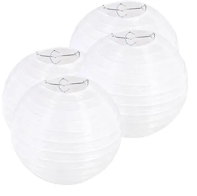 Productafbeelding van Papieren lampenkap - Ronde lantaarnset - Decoratie voor binnen en buiten - 4 stuks, diameter 20 cm, wit