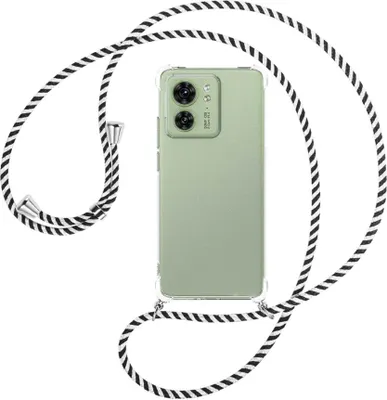 Produktbild von Handykette Backcover-Schutzhülle mit Band (Metall silberfarben) für Motorola Edge 40 5G (6.55'') - schwarz/weiß gestreift