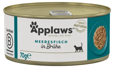 Imagen del producto de Applaws, alimento húmedo premium 100% natural para gatos, sabor a pescado del mar en caldo