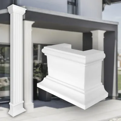 Produktbild von PRESTIGE DECOR Halbsäulenendstück Basis/Kapitell 360x180x220mm Säulenbauteil Kunstharzputz weiß, Säulenabschluß beidseitig verwendbar (Basis/Kapitell LC116-1H, Größe S halbiert)